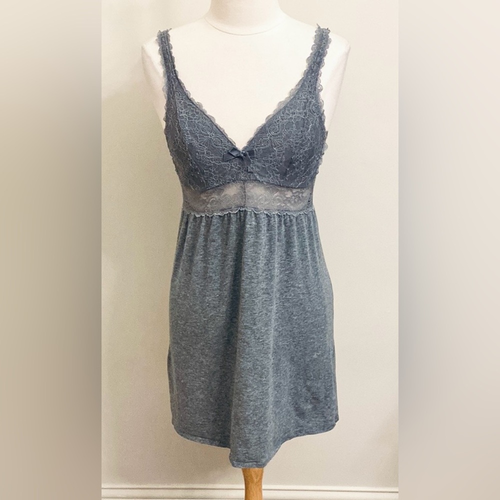 Chanteuse Intimates Grey Lace Trim Jersey Knit Sleeveless Nightgown Size Small